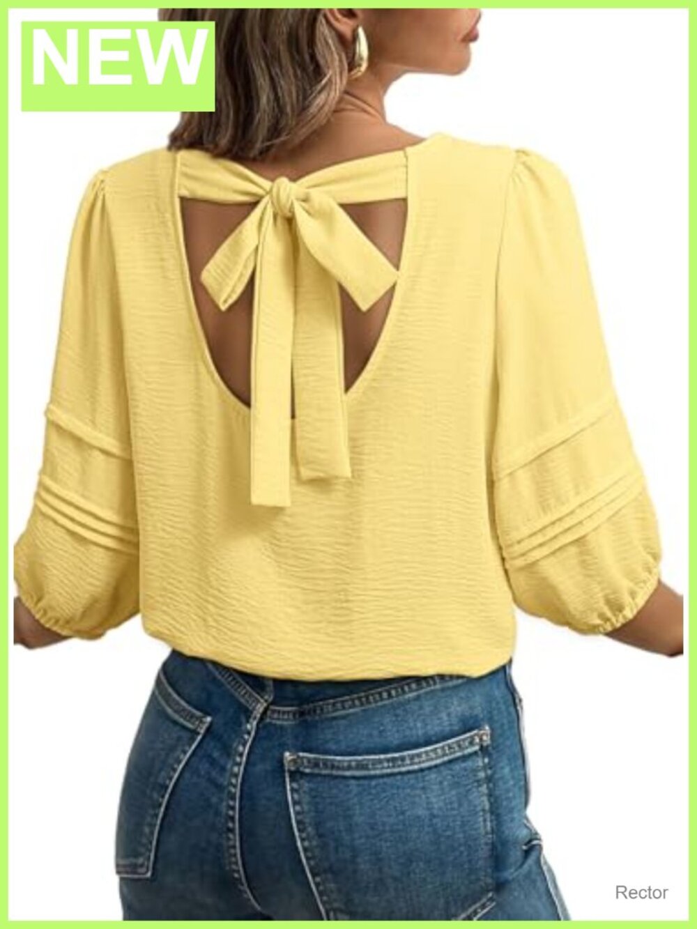 Womens Blouses 3/4 Sleeve Back Tie Backless Business Casual Loose Fit Summer